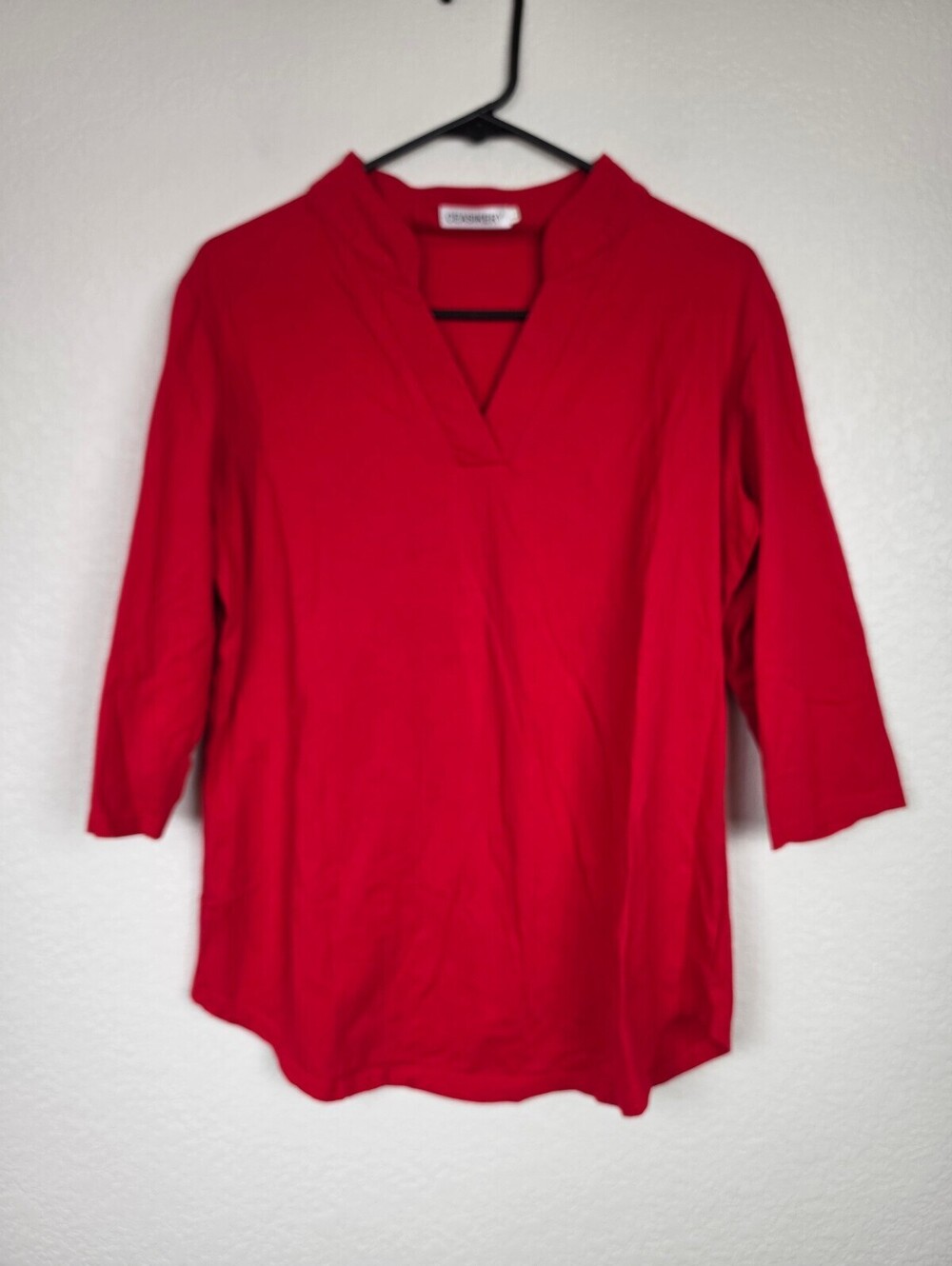 Ceasikery Red Cotton Spandex V-Neck Top, Size Large